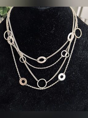 Silver Toned Cascading Layered Circle Oval Designed Necklace